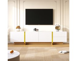 Tv-meubel 190 x 35 x 45 cm - 3 deuren - 2 lades - wit - goud en houtnerf