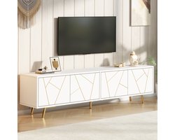 TV-Meubel - 190x40x51,5 cm - Met 4 Deuren En Metalen Poten - Voor 85 Inch TV - Wit Goud