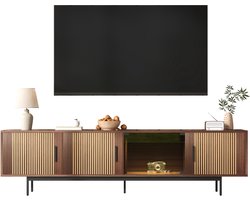 TV Meubel - 200 cm Met Smart Led-Verlichting Glazen Deur - Notenhout