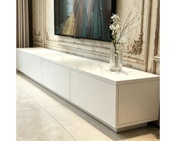 TV-meubel 200 cm parelwit middeleeuws staand entertainmentcentrum met ruime opbergruimte om apparatuur en accessoires netjes op te bergen geschikt voor tv tot 75 inch woonkamer slaapkamer