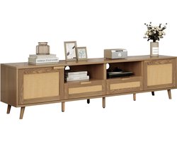 Tv-meubel 200x37x49 cm - tv-meubel met plastic rotan ontwerp - met massief houten poten - rotan tv-paneel