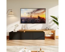 TV-meubel 200x39x42 cm, tv-kast met LED-verlichting, 3 deuren en open opbergvakken, opbergkast voor woonkamer, slaapkamer of kantoor, zwart