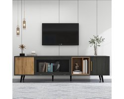 TV Meubel - 200x40x55,5 cm - Voor 90 Inch TV - Elegante Houtnerf - Donker Hout en Grijs