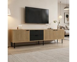 TV-Meubel - 208x40x48 cm - 3 Lades met Kabelmanagement - Spaanplaat - Naturel