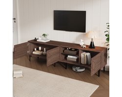 TV Meubel - 3 Deuren En 2 Open Vakken - Voor Woonkamer - Spaanplaat - Donker Walnoot - 180x35x49 Cm