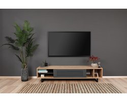 TV Meubel - Antraciet & Eiken - 160x35x40cm - Melamine: Stijlvolle en Duurzame Mediaopslag
