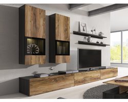 Tv-Meubel Babel, Walnoot/Notelaar/Grijs - Tv-kast van 270cm en 5 deuren, zonder LED