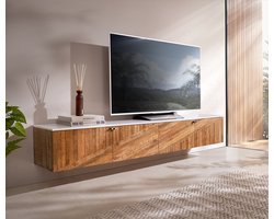 Tv-meubel Bahan mango teak 200 cm 4 deurs marmer Top White Floating Lowboard