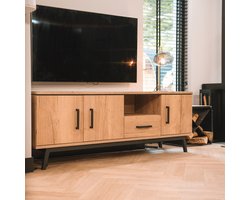 Tv Meubel Batenburg - MDF/Metaal - Eiken/Zwart - 180x65x45 cm (BxHxD)