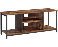 TV-meubel, bijzetkast, opbergkast, geschikt voor televisies van 60 inch of kleiner, met 4 open opbergniveaus en 2 kabelopeningen, stevig en duurzaam metalen frame, geschikt voor slaapkamer en woonkamer, 120 x 40 x 50 cm, bruin.