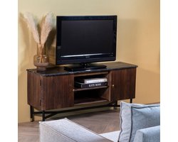 Tv Meubel Bruin met Marmer - Mangohout - 130cm - Japandi - Giga Meubel