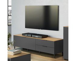 TV-meubel Calista 164cm 1 deur & 2 lades - antraciet/eik - Germania - Woonkamerkasten - Antraciet - Melamine; Spaanplaat - Woonkamerkasten -