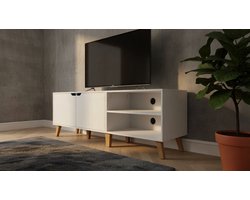 TV Meubel Casa Velluto SnowLux 160 cm – Modern Wit TV Kast met Deuren en Verstelbare Planken – TV Tafel voor Televisies tot 65 Inch – Media Meubel met Opbergruimte voor Woonkamer, Slaapkamer en Entertainmenthoek