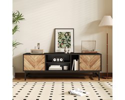 Tv-meubel - Contrasterend zwart en houten design met veelzijdige opbergruimte - modern en minimalistisch design