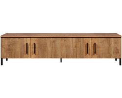 TV-Meubel Culemborg - Houtlook/Metaal - Mango/Metaal - 200x50x45 cm (BxHxD) - Verticale Latten - Softclose