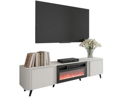Tv-meubel Curve 200 cm breed taupe met sfeerhaard