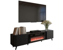 Tv-meubel Curve 200 cm breed zwart met sfeerhaard