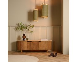 TV-meubel Doble - Teakhout / Mortex - Naturel / Beige - 170x55x40 cm (BxHxD) - Rustiek Teakhout - Travertin Steenlook