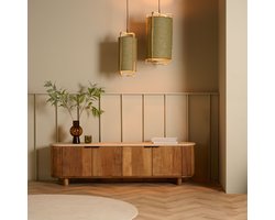 TV-meubel Doble - Teakhout / Mortex - Naturel / Beige - 200x55x40 cm (BxHxD) - Rustiek Teakhout - Travertin Steenlook