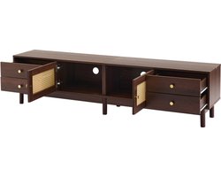 TV-Meubel Donker Hout met Rattandeuren en Kabelmanagement