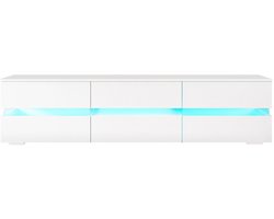 Tv-meubel, dressoir, opbergkast met LED-verlichting en opbergruimte, stijlvol, strak en modern hoogglans ontwerp, stevige en duurzame constructie, geschikt voor woonkamer, 177×39×47 cm, wit.