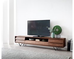 TV-Meubel Eloi Acacia Bruin 240x35 cm 2 Deuren 2 Laden V-Poot Zwart