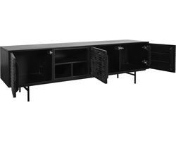 TV-meubel Elvas - Mangohout - Zwart - 180x55x45 cm (BxHxD) - Push-to-open Systeem