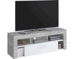 TV-meubel Enrico Beton - Wit - Breedte 150 cm - Hoogte 53 cm - Diepte 41.4 cm - Met lades - Met planken - Zonder deuren