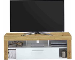 TV-meubel Enrico Wit - Artisan Eiken - Breedte 150 cm - Hoogte 53 cm - Diepte 41.4 cm - Met lades - Met planken - Zonder deuren