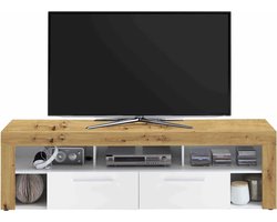 TV-meubel Enrico Wit - Artisan Eiken - Breedte 180 cm - Hoogte 52.8 cm - Diepte 41.3 cm - Met lades - Met planken - Zonder deuren