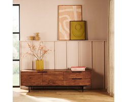 TV-meubel Flack - Acaciahout Bruin - 2 Lades, 2 Deuren - Retro Design