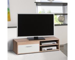 Tv-meubel Gamba 120cm met 1 deur - eik/wit - Emob - Woonkamerkasten - Bruin - Spaanplaat - Woonkamerkasten - Op voorraad