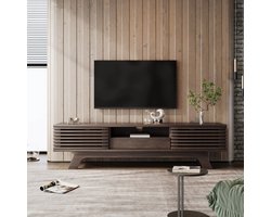 TV Meubel - Groot - 150 cm - TV kast - Uniek design - Met 1 Lade en 2 deuren - Vintage - TV laag paneel - TV paneel - Walnootkleurige houtkleur