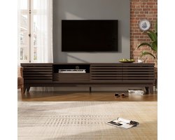 TV Meubel - Groot - 170 cm - TV kast - Uniek design - Met 1 Lade en 2 deuren - Vintage - TV laag paneel - TV paneel - Walnootkleurige houtkleur