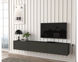 TV Meubel Hangend 180 cm – Antraciet met Houtlook – Modern Design – Met Opbergruimte – Zwevend Model