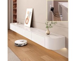 TV-meubel Hangend met Laden en Routerhouder 140 x 20 x 24 cm – Minimalistische Witte Tv-kast voor Woonkamer, Pauwhome