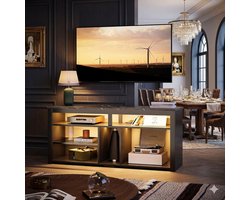 TV Meubel Hoog met RGB LED 140x33,8x61,5 cm – Modern Lowboard met PS5 Opbergruimte, Verstelbare Planken en 22 Lichtmodi, Zwart Koolstofvezel Design voor 55-65 Inch TV – Urbanhome