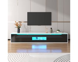 TV-meubel, hoogglans TV-meubel, kleur passend zwart en wit, met van kleur veranderende LED-verlichting.