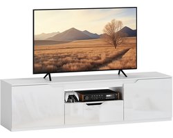 TV - meubel - hoogglans - voor tv's tot 65 inch - 3 vakken - lade - 160 x 38 x 43 cm - wit