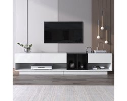 Tv Meubel Hoogglans Wit En Zwart - Modern Design - Spaanplaat - Glas - Voor Woonkamer En Elektronica