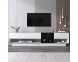 Tv Meubel Hoogglans Wit En Zwart - Modern Design - Spaanplaat - Glas - Voor Woonkamer En Elektronica