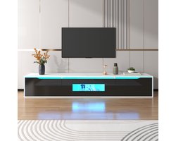 Tv-meubel Hoogglans - Zwart & Wit - Inclusief LED Strip (16 Kleuren) - Scandinavisch Modern - Gegroefd Design
