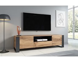 TV Meubel Hout 180cm - Ganeey Wotan Eiken TV Kast met 2 Deuren en 1 Lade - Rustieke Lowboard Onderkast - Massief Houten Televisiekast voor Woonkamer - TV Tafel zonder Montage Nodig - Luxe TV Meubel Modern Landelijk Design