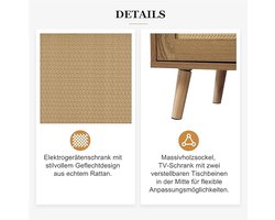 TV-meubel houtkleur retro – Medahomestore Rotan TV-kast 200 cm – Dressoir met glazen deuren & laden – TV-meubel voor onder 85 inch televisie – Houten lowboard met veel opbergruimte – Vintage tv-meubel woonkamer – Scandinavisch design