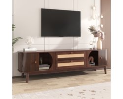 Tv-meubel in Scandinavische stijl - TV-bankje - TV-kast met opbergruimte - met twee lades - houtnerf - walnootkleur