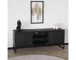 TV meubel industrieel Liv zwart mangohout 130cm lengte visgraat mango
