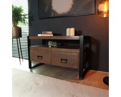 TV meubel industrieel mangohout Ilse 100cm walnoot bruin tv kast duurzaam mango massief hout tv-meubel