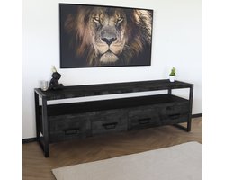 TV meubel industrieel mangohout Ilse zwart 180cm tv kast duurzaam mango massief hout tv-meubel
