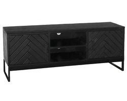 TV meubel industrieel mangohout Liv zwart visgraat 130cm tv kast duurzaam mango massief hout tv-meubel