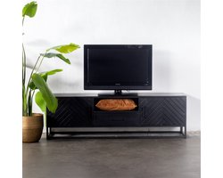 Tv-meubel Isa Zwart Visgraat 165cm Mangohout - Giga Meubel